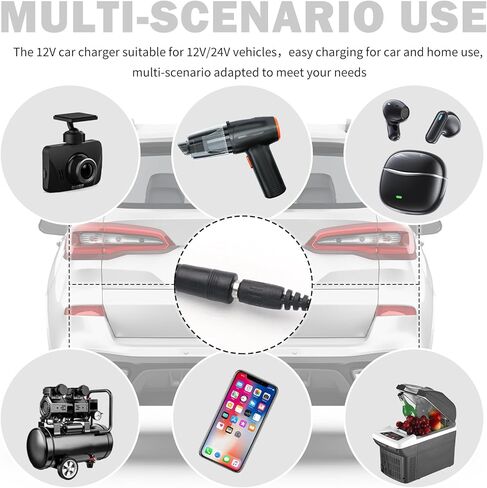 12V Car Charger Kit with DC 5V Power Cable,12V Cigarette Lighter Plug DC 5.5 * 2.1mm Includes USB Cable,11 Connectors,Universal Car Charger Adapter for GPS,DVD Player,Camera in Saudi Arabia