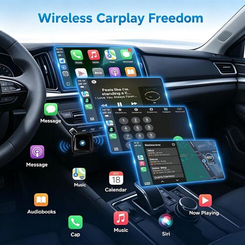 محول CarPlay لاسلكي صغير لأجهزة iPhone/Android Auto، 2 في 1 سلكي إلى دونجل سيارة لاسلكي، مفتاح بنقرة واحدة، إعادة الاتصال التلقائي 5s، 5.8 جيجا هرتز WiFi+Bluetooth5.4، متوافق مع iOS10+/Android10+، أسود in Kuwait