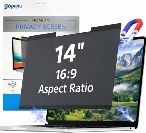 Magnetic Laptop Privacy Screen 14 Inch 16:9, Removable Laptop Privacy Shield Filter Screen Protector Anti Blue Light Glare Anti Spy Compatible with Chromebook HP Pavilion Lenovo Thinkpad Dell Asus in Saudi Arabia