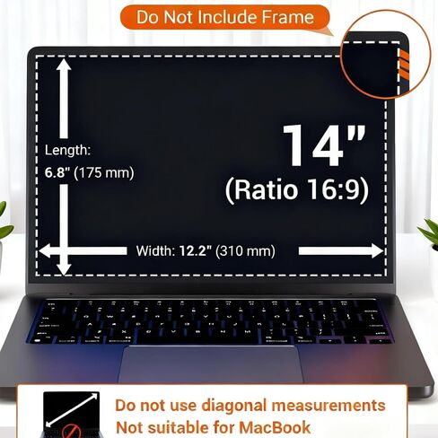 Magnetic Laptop Privacy Screen 14 Inch 16:9, Removable Laptop Privacy Shield Filter Screen Protector Anti Blue Light Glare Anti Spy Compatible with Chromebook HP Pavilion Lenovo Thinkpad Dell Asus in Saudi Arabia