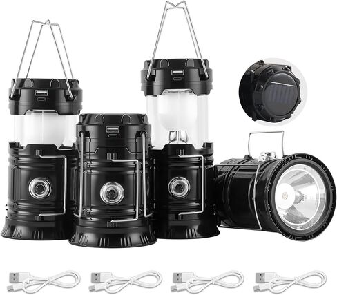 Lichamp Collapsible Portable Solar Camping Lantern, USB Rechargeable LED Flashlight - Survival Kits for Power Outages Hurricane Supplies Emergency, Indoor & Outdoor, 4-Pack in Saudi Arabia