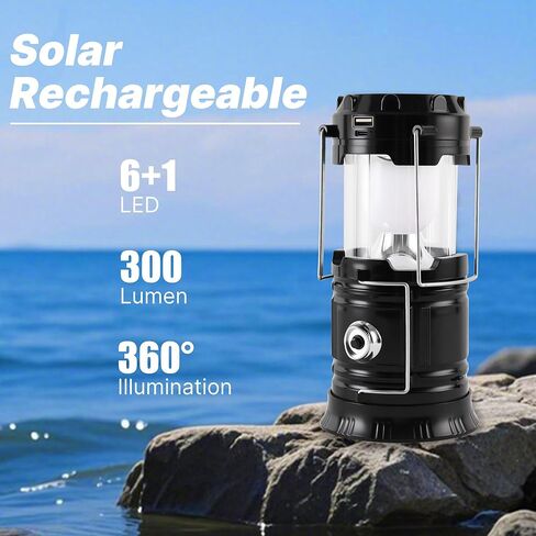 Lichamp Collapsible Portable Solar Camping Lantern, USB Rechargeable LED Flashlight - Survival Kits for Power Outages Hurricane Supplies Emergency, Indoor & Outdoor, 4-Pack in Saudi Arabia