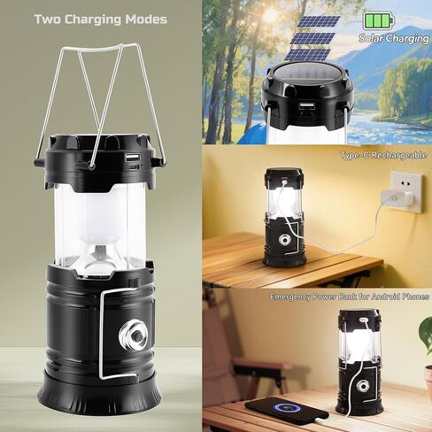 Lichamp Collapsible Portable Solar Camping Lantern, USB Rechargeable LED Flashlight - Survival Kits for Power Outages Hurricane Supplies Emergency, Indoor & Outdoor, 4-Pack in Saudi Arabia