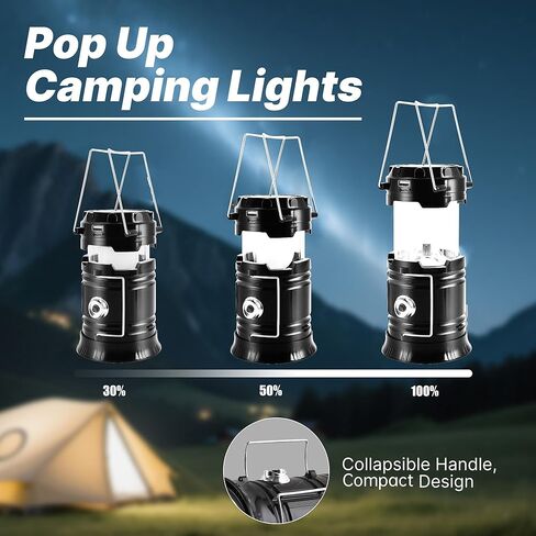 Lichamp Collapsible Portable Solar Camping Lantern, USB Rechargeable LED Flashlight - Survival Kits for Power Outages Hurricane Supplies Emergency, Indoor & Outdoor, 4-Pack in Saudi Arabia