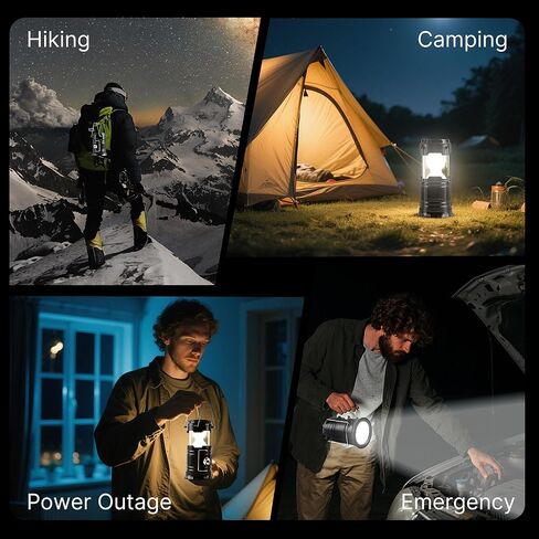 Lichamp Collapsible Portable Solar Camping Lantern, USB Rechargeable LED Flashlight - Survival Kits for Power Outages Hurricane Supplies Emergency, Indoor & Outdoor, 4-Pack in Saudi Arabia