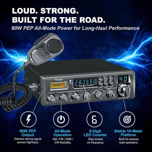 Ranger RCI-69VHP High Power 10 Meter Amateur Radio 80W PEP All-Mode (CW/FM/AM/SSB) SRA-198NC Dynamic Noise Canceling Mic 6-Digit Frequency Counter Fine/Coarse Clarifier SWR Meter & Big Heatsink in Saudi Arabia