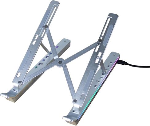 Adjustable Laptop Stand with USB Hub, Foldable Aluminum Mount for Notebook or Tablet, Black in Saudi Arabia