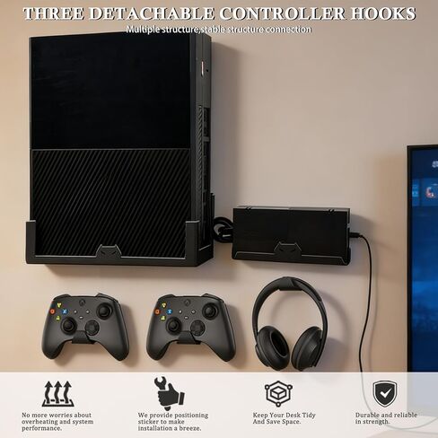 حامل حائط GETYEA لجهاز Xbox One، مجموعة أدوات تثبيت على الحائط الفولاذي لجهاز Xbox One الأصلي وقاعدة الطوب الكهربائية، 3 حوامل وحدة تحكم قابلة للفصل وشماعات سماعات الرأس، حامل لجهاز Xbox One in Kuwait