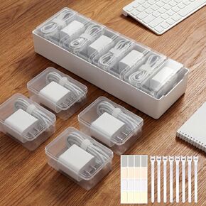 8 Individual Cable Organizer Boxes With Base, Cord Storage Organizer With Labels And Cable Straps For Charging Cables, Adapters, Earphones And Small Electronic Accessories in Saudi Arabia