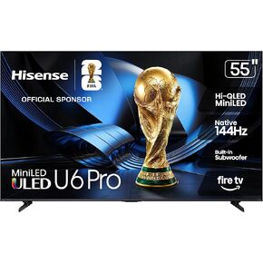 تلفزيون Hisense 75 بوصة U6 Pro Series Mini‑LED 4K UHD HDR Gaming AI Smart Fire TV (75U6SF Pro، 2026 New) - Hi-QLED، 144 هرتز أصلي، معدل الحركة 480، Dolby Vision IQ، · Atmos، HDR10+، خالي من الوهج، Alexa+ in Saudi Arabia