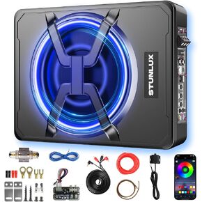 10 Inch 1200W Under Seat Car Subwoofer,Full Cast Aluminum Under Seat Powered Subwoofer,Built-in Amp & APP LED Light Control,12V Universal Vehicle Subwoofer Full Installation Kit with Gift Box. in Saudi Arabia