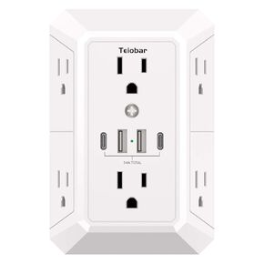 واقي التيار الكهربائي متعدد المقابس - موسع منفذ تيوبار مع 6 منافذ و4 منافذ USB (2 USB-C)، مقسم مخرج للمنزل والمكتب وأساسيات غرفة النوم، ETL، أبيض in Kuwait