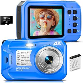 4K Underwater Camera, 64MP 16FT Waterproof Digital Camera with 32GB Card, Autofocus Floatable Waterproof Camera with IPS HD Screen, 16X Digital Zoom, Fill Light, for Snorkeling, Surfing, Swimming in Kuwait