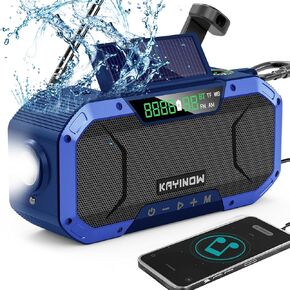 Hand Crank Solar Power Emergency Radio with Waterproof Bluetooth Speaker,Portable AM FM NOAA Weather Radio,5000mAh/18500mWh Rechargeable, Phone Charger,Flashlight,SOS,Survival Storm Camping in Saudi Arabia