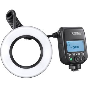 Flashpoint MF-R76S+ TTL Macro Dental Ring Flash متوافق مع كاميرات سوني، GN74 Macro Ringlight مع بطارية قابلة لإعادة التدوير، 0.1-1 ثانية، حلقات محول 49-77 مم للتصوير عن قرب وتصوير الأسنان in Kuwait