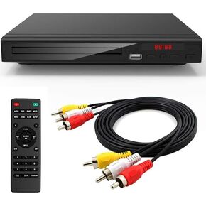 مشغل DVD منزلي، مشغل أقراص مضغوطة، مشغل DVD مدمج يدعم نظام NTSC/PAL مع مخرجات RCA ثابتة/مدخل USB 128G، ويحتوي على جهاز تحكم عن بعد وكابل RCA (بدون كابل HDMI) in Kuwait
