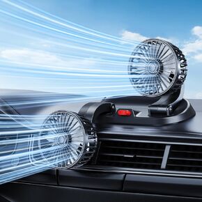 USB Fan For Car, Dual-Head Front Seat Cooling Fan, Powerful Airflow, 360° Rotation, 5V/12V/24V Cigarette Lighter Plug, Fits RV, Sedan & SUV in Saudi Arabia