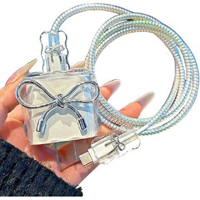 Cute Cord Protector for iPhone Charger,Clear Fashion 3D Bow Tie Design for Women Girl,Simple Soft DIY Charging Cable Protector,iPhone Cord Cover,Charger Cover for iPhone 14 15 16 Pro Max in Saudi Arabia
