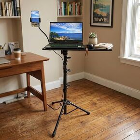 Adjustable Laptop Stand Tripod with Phone Mount – Portable Alloy Laptop Holder,Large Tray, Lightweight, for Office, DJ, Projector & Presentations – Black in Saudi Arabia