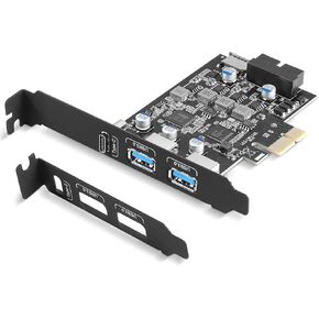 بطاقة توسيع USB 3.0 PCIe، 5 منافذ (2X USB-A + 1x USB-C + Type-E + رأس 19 سنًا) بطاقة PCI Express مع دعم UASP، التوصيل والتشغيل لنظام التشغيل Windows 11/10/8/Linux، تتضمن دعامة منخفضة المستوى in Kuwait