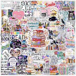 100PCS Book Holographic Stickers Funny Bookish for Cute Vinyl Waterproof Reading Journal Kindle Water Bottles Stickers for Aesthetic Laptop Kindle Inserts in Saudi Arabia