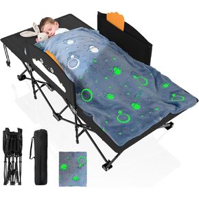 Suteck Kids Camping Cot, Comfortable Toddler Cot Bed Easy to Store and Use, Portable Sleeping Cot with Guardrail, Lightweight Bed for Outdoor Indoor Home in Saudi Arabia