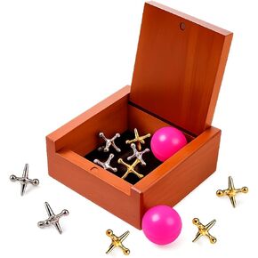 Playbees Metal Jacks Game Set - 12 Sets - Retro Kids' Entertainment with Metallic Jacks and Bouncy Ball - Classic Jacks Game for Fun and Skill Development in Kuwait