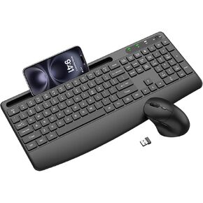 Ergonomic Wireless Keyboard and Mouse Combo, Full-Size Silent Keyboard with Wrist Rest & Phone Holder, 3 DPI Adjustable Mouse, 2.4G Lag-Free Cordless, Long Battery Life for PC Laptop Mac Windows in Saudi Arabia