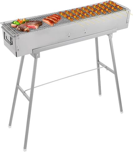 IRONWALLS Portable Charcoal Grills, 32" x 8" Stainless Steel Folded Camping Grill Kebab Skewer Barbecue Grill Kit for Garden Backyard Party Picnic Travel Home Outdoor Cooking Use in Saudi Arabia