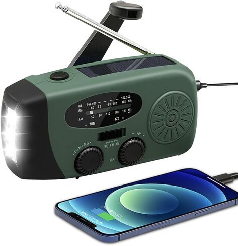 WVL 7400mWh Emergency Weather Radio, Portable Solar Hand Crank Radio AM/FM/NOAA, with 3 Mode Flashlight & Reading Lamp, Cell Phone Charger and SOS Siren(Navy Green) in Saudi Arabia