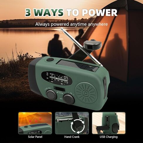 WVL 7400mWh Emergency Weather Radio, Portable Solar Hand Crank Radio AM/FM/NOAA, with 3 Mode Flashlight & Reading Lamp, Cell Phone Charger and SOS Siren(Navy Green) in Saudi Arabia