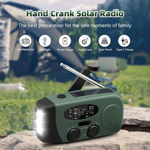 WVL 7400mWh Emergency Weather Radio, Portable Solar Hand Crank Radio AM/FM/NOAA, with 3 Mode Flashlight & Reading Lamp, Cell Phone Charger and SOS Siren(Navy Green) in Saudi Arabia
