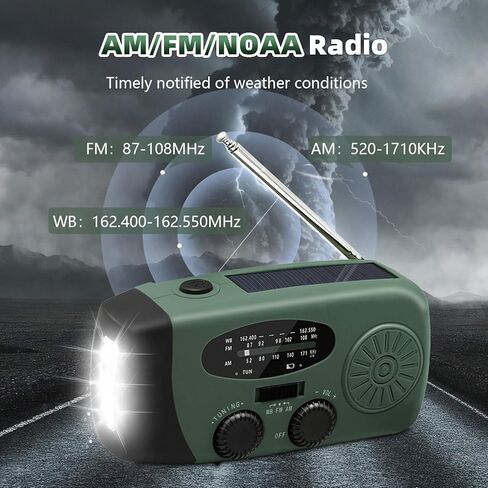 WVL 7400mWh Emergency Weather Radio, Portable Solar Hand Crank Radio AM/FM/NOAA, with 3 Mode Flashlight & Reading Lamp, Cell Phone Charger and SOS Siren(Navy Green) in Saudi Arabia