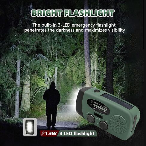 WVL 7400mWh Emergency Weather Radio, Portable Solar Hand Crank Radio AM/FM/NOAA, with 3 Mode Flashlight & Reading Lamp, Cell Phone Charger and SOS Siren(Navy Green) in Saudi Arabia