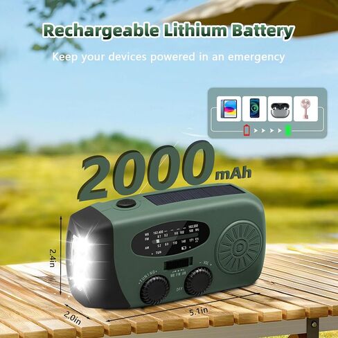 WVL 7400mWh Emergency Weather Radio, Portable Solar Hand Crank Radio AM/FM/NOAA, with 3 Mode Flashlight & Reading Lamp, Cell Phone Charger and SOS Siren(Navy Green) in Saudi Arabia