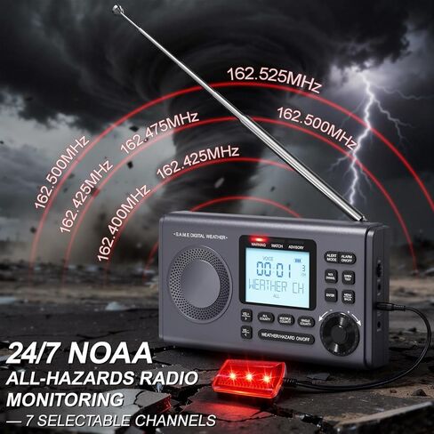 راديو تنبيه الطقس من RunningSnail NOAA - برمجة محلية S.A.M.E، 23 رمزًا للمقاطعة وأكثر من 80 تنبيهًا للطوارئ، بطارية احتياطية، إنذار، نغمة تنبيه قابلة للتحديد، هوائي خارجي، ضوء تحذير خارجي in Kuwait
