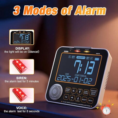 NOAA Weather Alert Radio for Home - S.A.M.E. Localized Programming, 23 Country Codes & 75+ Emergency Alerts NOAA Weather Radio with Battery Backup External Antenna and Warning Light for Home in Saudi Arabia