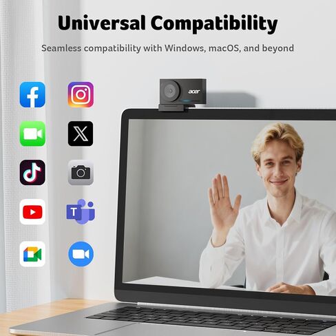 Acer 4K Webcam for PC/Mac with All-Metal Unibody Sculpted, Sony 1/2" Sensor, PDAF, 2 Noise Reduction Mics, Privacy Cover for Switch 2/Zoom/Teams/Facetime/YouTube/Google Meet in Saudi Arabia