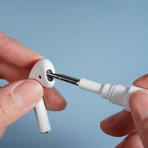 Wireless Earphone Cleaning Kit 3-in-1 Compact Precision Metal Pick Brush Foam Swab for AirPods Earbuds Home Travel Office, White in Saudi Arabia