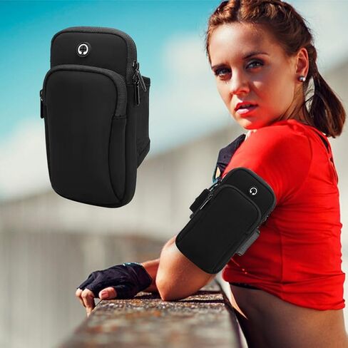Phone Holder for Running, Universal Adjustable Arm Band Key Card Bag Fit Gym Jogging Hiking Exercise Walking Workout, Running Armband for Phone Under 7 Inch(Black) in Saudi Arabia