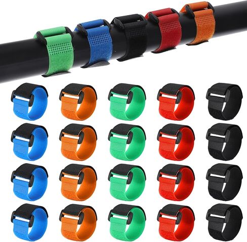 20 Pcs Fishing Rod Straps, 5 Color Hook & Loop Fish Rod Belts, Adjustable Elastic Tackle Belt Ties Casting Rods Fishing Pole Straps FishingRod Ties for Casting, Fly Rods in Saudi Arabia
