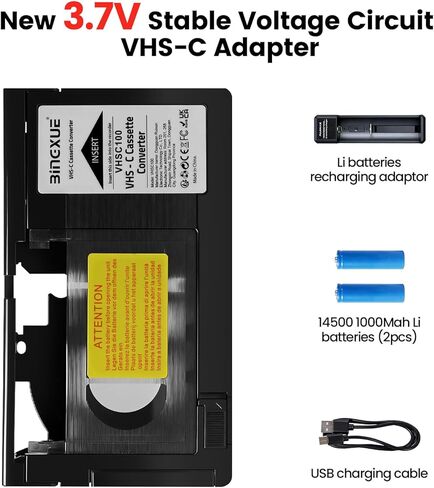 2026 New VHS C Adapter，VHS-C Cassette Adapers for 12mm Tape with 3.7V Battery Charger, VCR Players for Camcorder,Not Compatible with 8mm/Hi8/MiniDV Tapes in Saudi Arabia