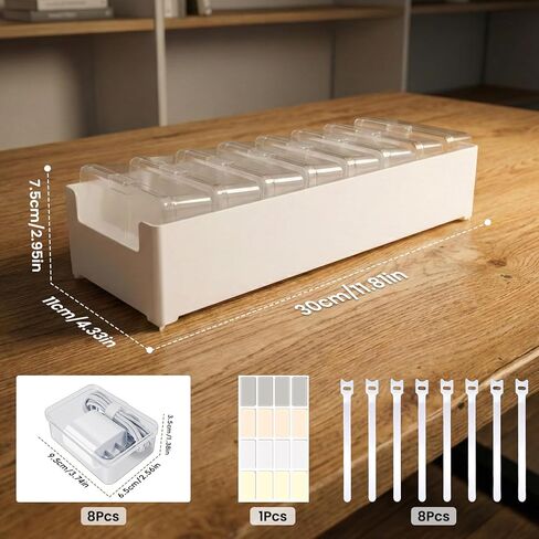 8 Individual Cable Organizer Boxes With Base, Cord Storage Organizer With Labels And Cable Straps For Charging Cables, Adapters, Earphones And Small Electronic Accessories in Saudi Arabia