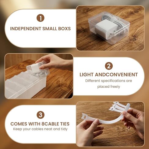 8 Individual Cable Organizer Boxes With Base, Cord Storage Organizer With Labels And Cable Straps For Charging Cables, Adapters, Earphones And Small Electronic Accessories in Saudi Arabia