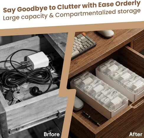 8 Individual Cable Organizer Boxes With Base, Cord Storage Organizer With Labels And Cable Straps For Charging Cables, Adapters, Earphones And Small Electronic Accessories in Saudi Arabia