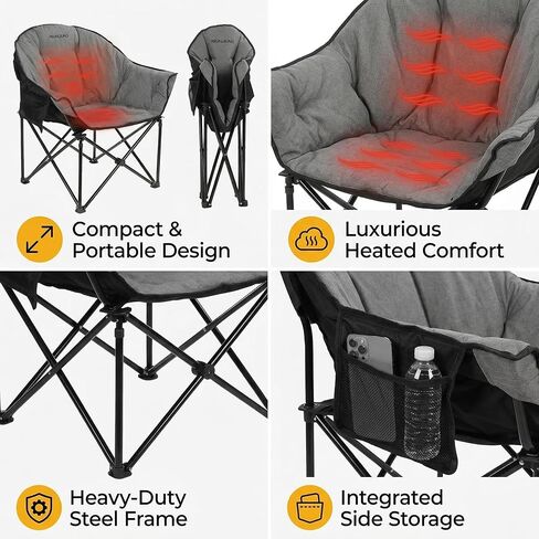 REALEAD Heated Camping Chair - Fully Thick Padded - Heated Chairs for Outdoor Sport with Back and Seat Heating - Heated Outdoor Chair for Adults - Battery NOT Included in Saudi Arabia