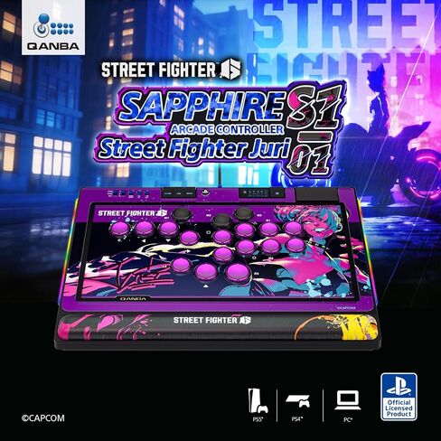 Qanba Sapphire S1 Street Fighter 6 Juri Edition Leverless Arcade Controller Joystick for PlayStation 5 and PlayStation 4 and PC (Fighting Stick) Officially Licensed Sony Product，Detachable Joystick，Tournament Grade for Fighting Games,18 Adjustable Buttons in Saudi Arabia