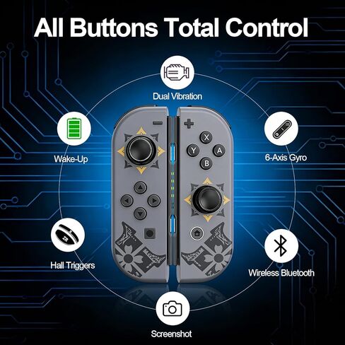 وحدات تحكم التبديل MunyLazy، استبدال Joy Remote Con اللاسلكية للتبديل 1 OLED Lite، عصا التحكم بتأثير Hall No Drift، لعب لمدة 20 ساعة، HD Rumble، تحكم جيروسكوبي، بدون NFC، رمادي رائع جدًا in Kuwait