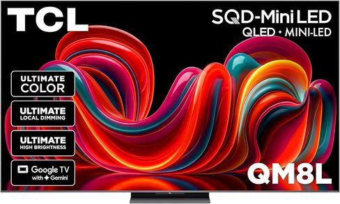 TCL 75 Inch Class QM8L Series | SQD-Mini-LED QLED Smart TV | 75QM8L, 2026 Model | 144Hz | Ultimate Color Brightness & Contrast | Google AI Bang & Olufsen | Voice Control Gaming Streaming Television in Saudi Arabia