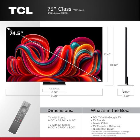 TCL 75 Inch Class QM8L Series | SQD-Mini-LED QLED Smart TV | 75QM8L, 2026 Model | 144Hz | Ultimate Color Brightness & Contrast | Google AI Bang & Olufsen | Voice Control Gaming Streaming Television in Saudi Arabia